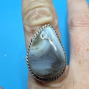 Sterling Silver Teardrop Agate Ring - Gray